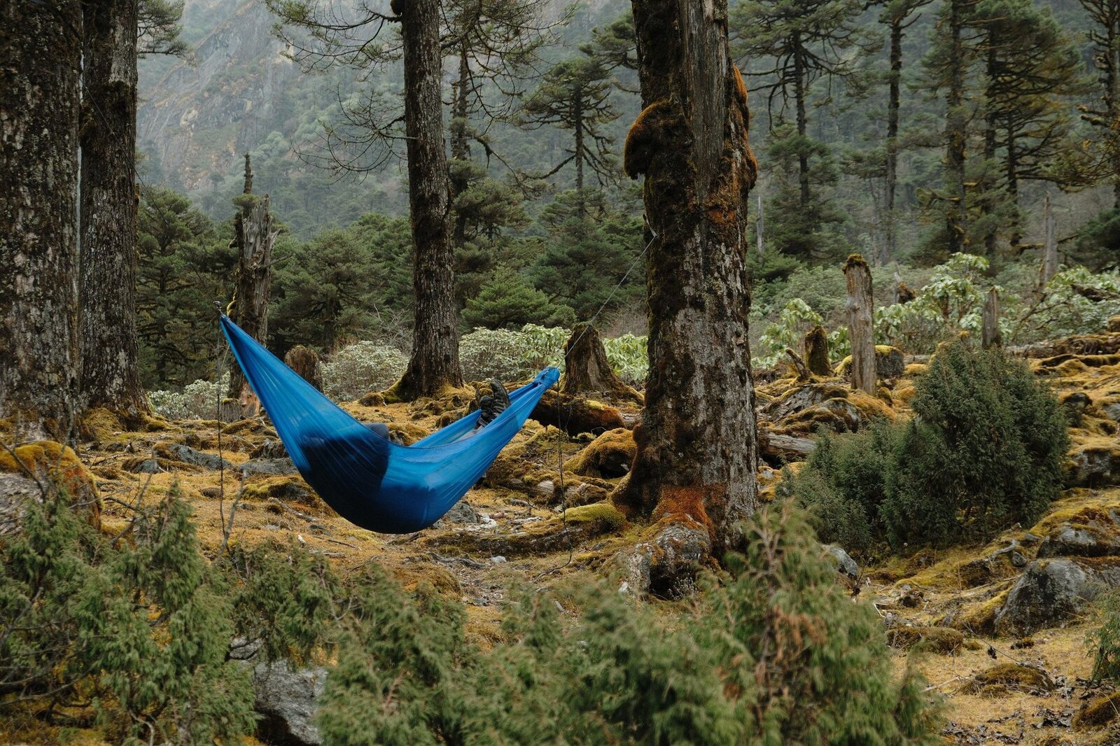 The blue Airlite Hammock in Makalu Barun Valley